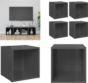 vidaXL Szafki pod telewizor 4 szt. Szary wysoki połysk 37x35x37 cm Materiał drewnopochodny - Szafka pod TV - Szafki pod TV - Meble pod TV - Szafka pod TV - Szafki RTV - miniaturka - grafika 1