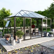 Szklarnie ogrodowe - Oranżeria zimowa BROADWAY Black 436x295cm Solid PC+ Glass - Gutroof - miniaturka - grafika 1