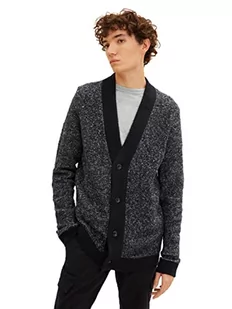 TOM TAILOR Denim Męskie Kardigan 1033766, 31014 - Black And White Mouline, XL - Swetry męskie - miniaturka - grafika 1