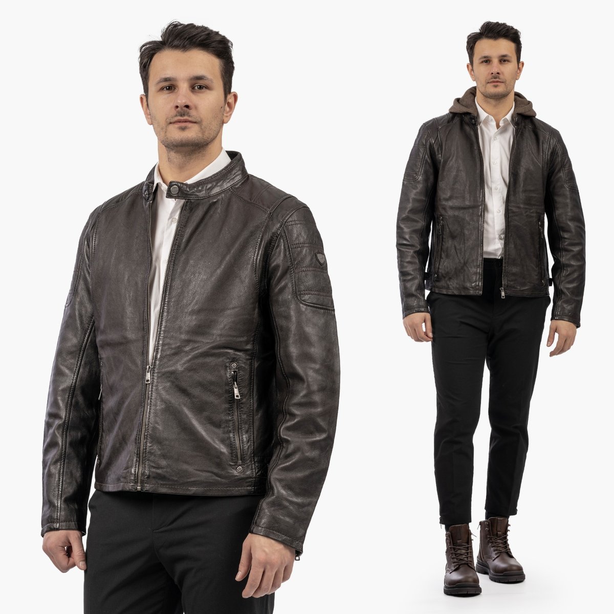 Kurtka Męska Mauritius Pilotka Skóra Naturalna z kapturem Ciemny Brąz M Brązowy