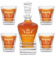 Karafki - Karafka geometric z 4 szklankami i grawerem dla konesera whisky - miniaturka - grafika 1