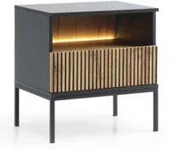 Szafki nocne - Stolik nocny Lagos z metalowymi nóżkami w kolorze Czarnym + LED - miniaturka - grafika 1