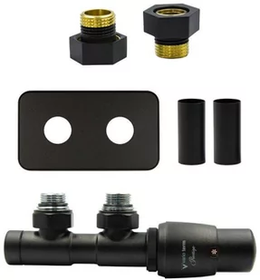 Zawór termostatyczny 50mm TWINS czarny strukturalny prawy GZ1/2 All in One rozeta zespolona prostokątna - Zawory i kraniki - miniaturka - grafika 1