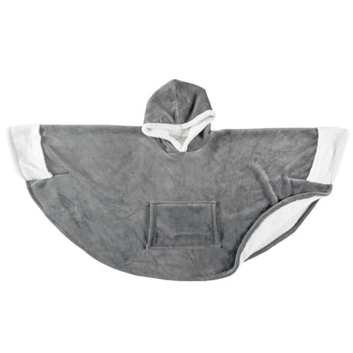 HOME DECO FACTORY, TX0072 Ponczo w kratę rękawy i kaptur, przytulne komfort, do wypoczynku w domu lub na zewnątrz, można prać w pralce, jeden rozmiar, tekstylia: poliester, szerpa ciemnoszary