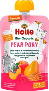 Holle Mus dla niemowląt Gruszkowy Kucyk, Gruszka, Brzoskwinia, Malina i Orkisz (od 8 miesiąca) 100g - Desery dla dzieci - miniaturka - grafika 1