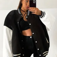 Kurtki damskie - TEMU Kurtka Baseballowa Damska – Dwukolorowa Czarna, Gruba Kurtka Casual na Codzienność i Wydarzenia Formalne, Pranie w Praniu Maszynowym, - miniaturka - grafika 1