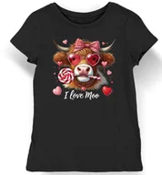 Koszulki i topy damskie - Koszulka damska I love Moo krowa walentynki czarna XS - miniaturka - grafika 1
