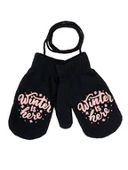 Rękawiczki dla dzieci - Rękawiczki Dziecięce Jednopalczaste Ze Sznurkiem Czarne Z Napisem 10 Cm - miniaturka - grafika 1
