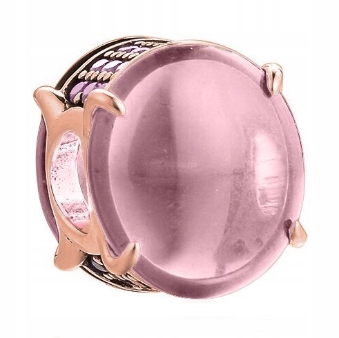 Charms Pozłacany Różowy Kamień Minerał Kamyk Cyrkonie SREBRO 925