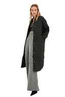 Kurtki damskie - Trendyol Damska kurtka zimowa z okrągłym dekoltem, geometryczny wzór, oversize, czarny, XS, Czarny - miniaturka - grafika 1