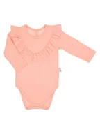 Body dla niemowląt - Dziewczęce body na długi rękaw z falbanką łososiowe Nicol,r.62 - miniaturka - grafika 1