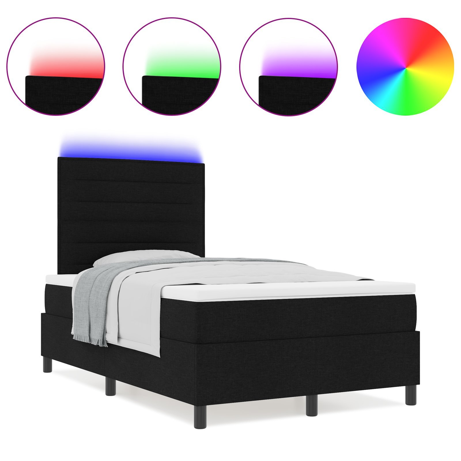 vidaXL Łóżko sprężynowe z materacem i LED - Czarny 120x190 cm Tkanina