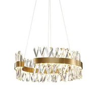 Lampy sufitowe - Amsterdam - Żyrandol 60 cm, ring LED 118 W, Mosiądz Szczotkowany, Złoty Kryształ K9 - miniaturka - grafika 1