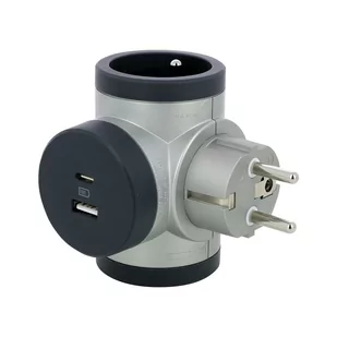Legrand Rozgałęziacz potrójny obrotowy 2X2P+Z+USB aluminium - Przedłużacze i rozgałęźniki - miniaturka - grafika 1