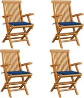 Fotele i krzesła ogrodowe - Krzesła ogrodowe z niebieskimi poduszkami 4 szt. Lite drewno tekowe - miniaturka - grafika 1