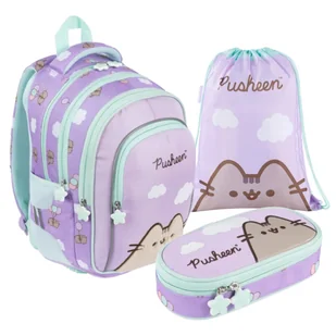 PLECAK+PIÓRNIK+WOREK ZESTAW PUSHEEN VIOLET FIOLET ST. MAJEWSKI - Plecaki szkolne i tornistry - miniaturka - grafika 1