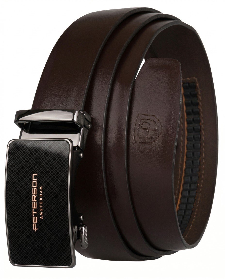 Brązowy pasek męski skórzany 105 PETERSON automatyczna klamra elegancki casualowy