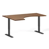 Stoły i stoliki do biura - Stół z regulacją wysokości, 1 silnik, 745 - 1235 mm, ergonomiczny L/P, blat 1600 x 1200 mm, podstawa czarna, orzech - miniaturka - grafika 1