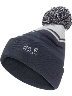 Jack Wolfskin Czapka "Stripy Pompom" w kolorze granatowo-białym - Czapki damskie - miniaturka - grafika 1