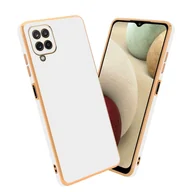 Etui i futerały do telefonów - Pokrowiec Do Samsung Galaxy A12 / M12 Etui w Glossy Biały - Złoto TPU Silikonowe Obudowa Case Cover Cadorabo - miniaturka - grafika 1