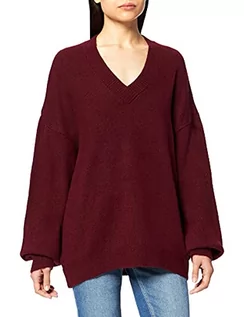 Swetry damskie - NA-KD Damski sweter z dzianiny z dekoltem w serek, Czerwony, XXS - grafika 1
