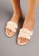 Klapki i japonki damskie - Beżowe Płaskie Klapki z Przeplatanymi Paskami Davialoria - miniaturka - grafika 1