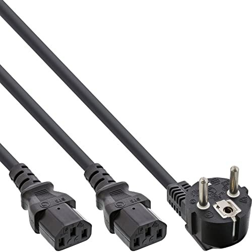 InLine 16657F kabel sieciowy, 1x wtyczka ze stykiem ochronnym do 2x wtyczki IEC 5m