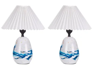 Zestaw 2 lampek nocnych ceramicznych biało-niebieski GENFEL - Lampy stojące - miniaturka - grafika 1