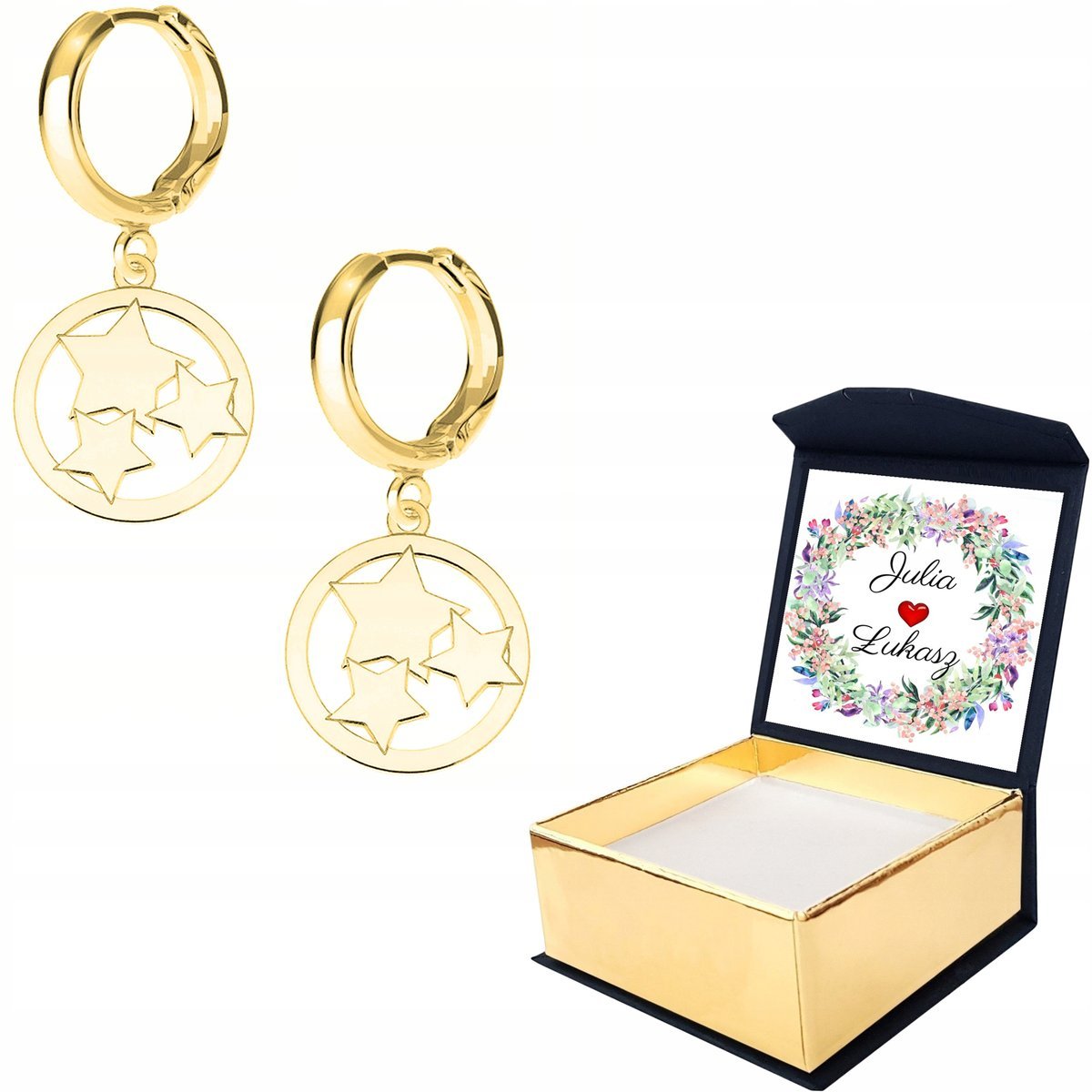 Kolczyki złote Gwiazdki Gwiazda Koło WŁASNY NADRUK
