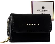 Portfele - Mały portfel damski z ochroną RFID skóra ekologiczna portmonetka na suwak Peterson, czarny - miniaturka - grafika 1
