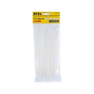 Opaska zaciskowa 3.6 x 200 mm biała nylon 100 szt. Drel - Taśmy izolacyjne i naprawcze - miniaturka - grafika 1