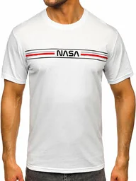 Biały bawełniany t-shirt męski z nadrukiem Denley 5052 - Koszulki męskie - miniaturka - grafika 1