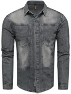 Koszule męskie - Męska koszula jeansowa grafit Recea - miniaturka - grafika 1