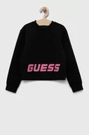 Bluzy dla dziewczynek - Guess bluza dziecięca kolor czarny z nadrukiem - miniaturka - grafika 1