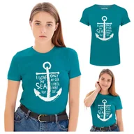 Koszulki i topy damskie - T-SHIRT damski koszulka turkusowa TURECKA BAWEŁNA Captain Mike M - miniaturka - grafika 1