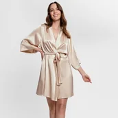 Bielizna nocna - Jedwabny, krótki szlafrok w kolorze szampańskim Empress Just You - miniaturka - grafika 1