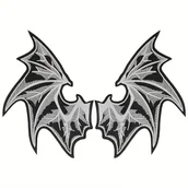 Inne - TEMU 1 Para Świecących w Ciemności Naszywek z Skrzydłami Nietoperza, Skomplikowane Haftowane Skrzydła w Czerni i Bieli, Aplikacje do Prasowania na - miniaturka - grafika 1