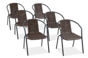 Fotele i krzesła ogrodowe - Zestaw KRZESEŁ Krzesło Ogrodowe SIMPLE Brązowe na Taras metal Komplet 6 szt - miniaturka - grafika 1