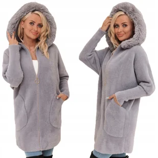 Z FUTERKIEM PŁASZCZ ALPAKA NA SUWAK WEŁNA CIEPŁY szary - Płaszcze damskie - miniaturka - grafika 1