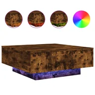 Ławy i stoliki kawowe - vidaXL Stolik kawowy z oświetleniem LED dąb wędzony 80x80x31 cm - miniaturka - grafika 1