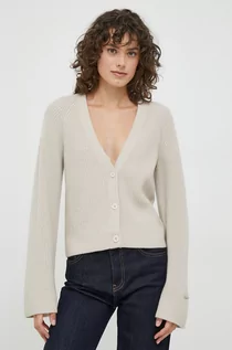 Swetry damskie - Calvin Klein kardigan wełniany kolor beżowy - grafika 1