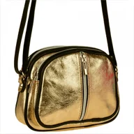 Torebki damskie - Modna skórzana listonoszka złota trzy zamki S - miniaturka - grafika 1