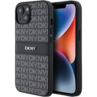 Oryginalne Etui IPHONE 13 / 14 / 15 DKNY Hardcase Leather Mono Stripe & Metal Logo (DKHCP15SPRTHSLK) czarne - Etui i futerały do telefonów - miniaturka - grafika 1