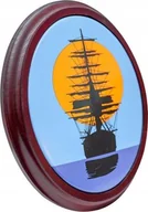 Dekoracje domu - Piękny żaglowiec na tle zachodzącego słońca - 18,5cm x 14,5cm - szyld emaliowany, oprawa drewniana ZAG1 - miniaturka - grafika 1