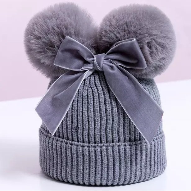 Czapka dziecięca z kokardą - szara KP21305