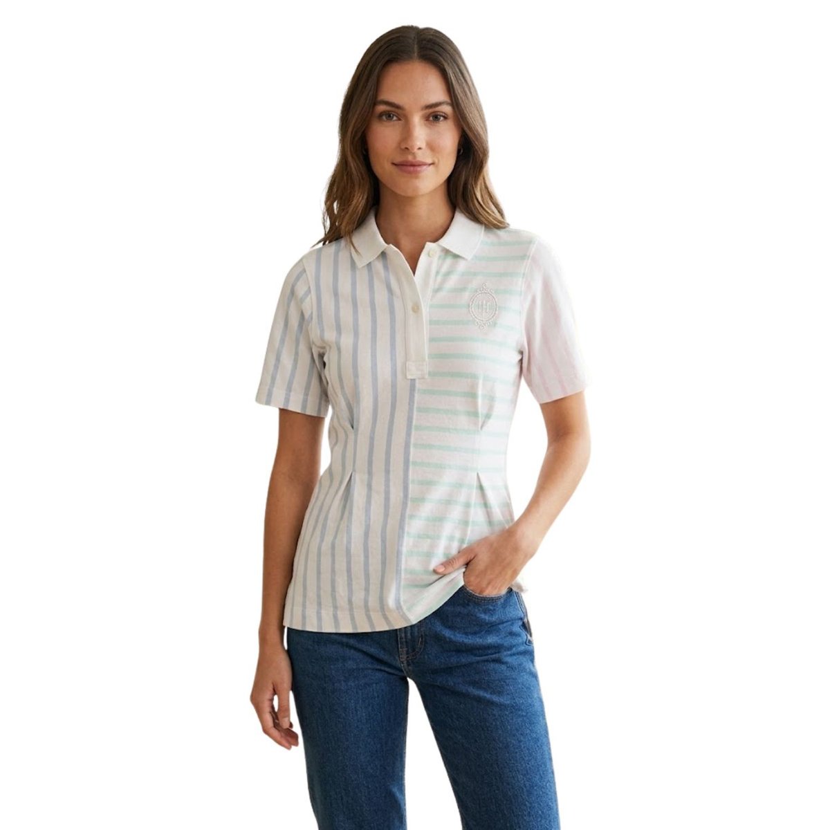Koszulka damska Tommy Icons w paski bawełniana polo tunika-XS