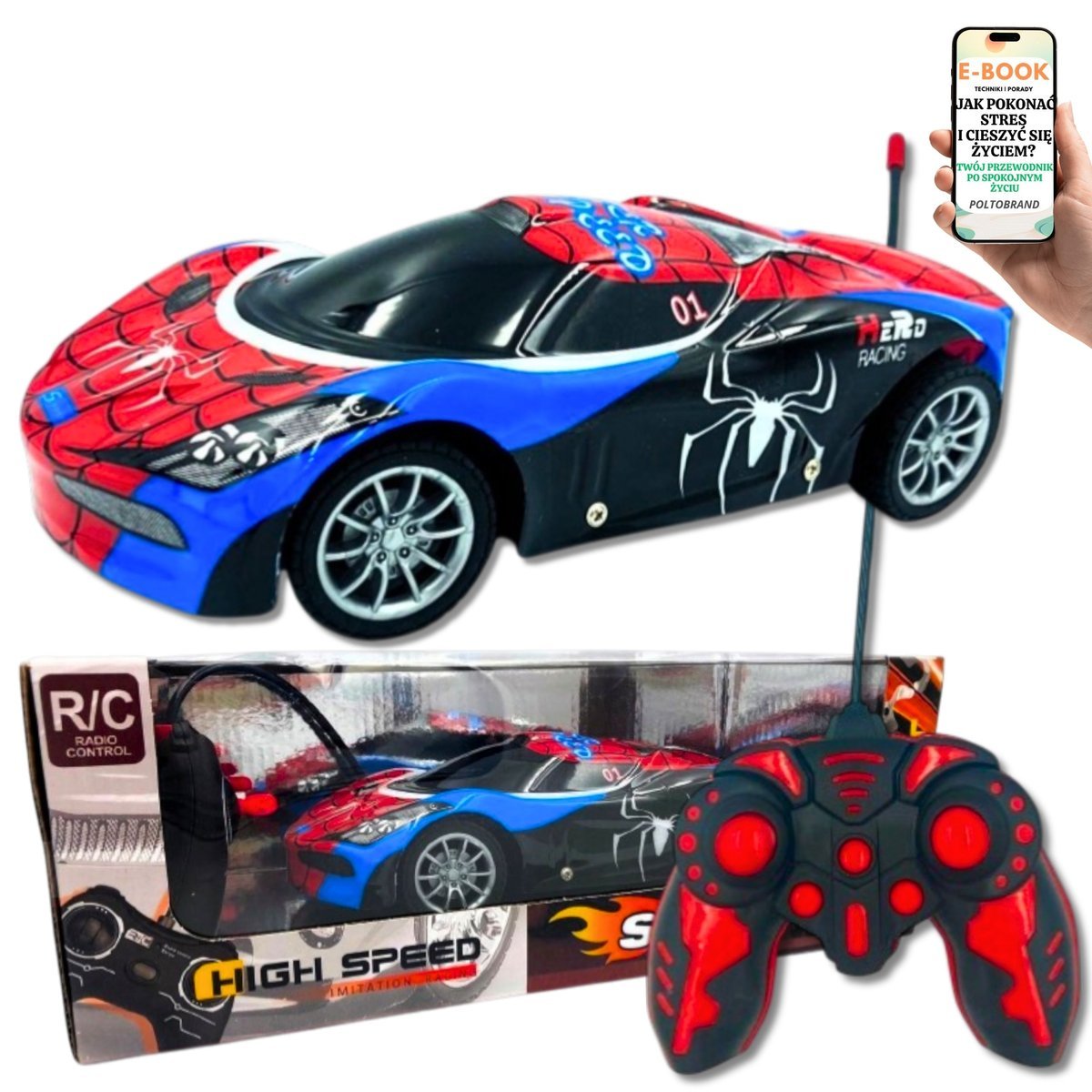 AUTO ZDALNIE STEROWANE SPORTOWE Z LED DLA DZIECI I DOROSŁYCH Prezent Dla Chłopca Wnuczka Syna + EBOOK-1