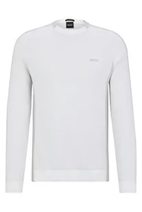 BOSS Rinos sweter męski z mieszanki bawełny z logo w paski, biały, M - Swetry męskie - miniaturka - grafika 1