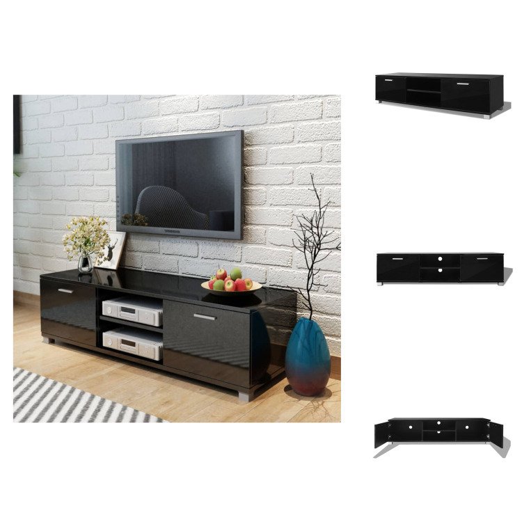 vidaXL Szafka pod TV czarny wysoki połysk 140x40,5x35 cm - Meble TV