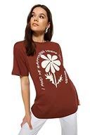 Koszulki i topy damskie - Trendyol Damska koszulka z dzianiny z okrągłym dekoltem i okrągłym dekoltem, brązowy, M, Brązowy, M - miniaturka - grafika 1